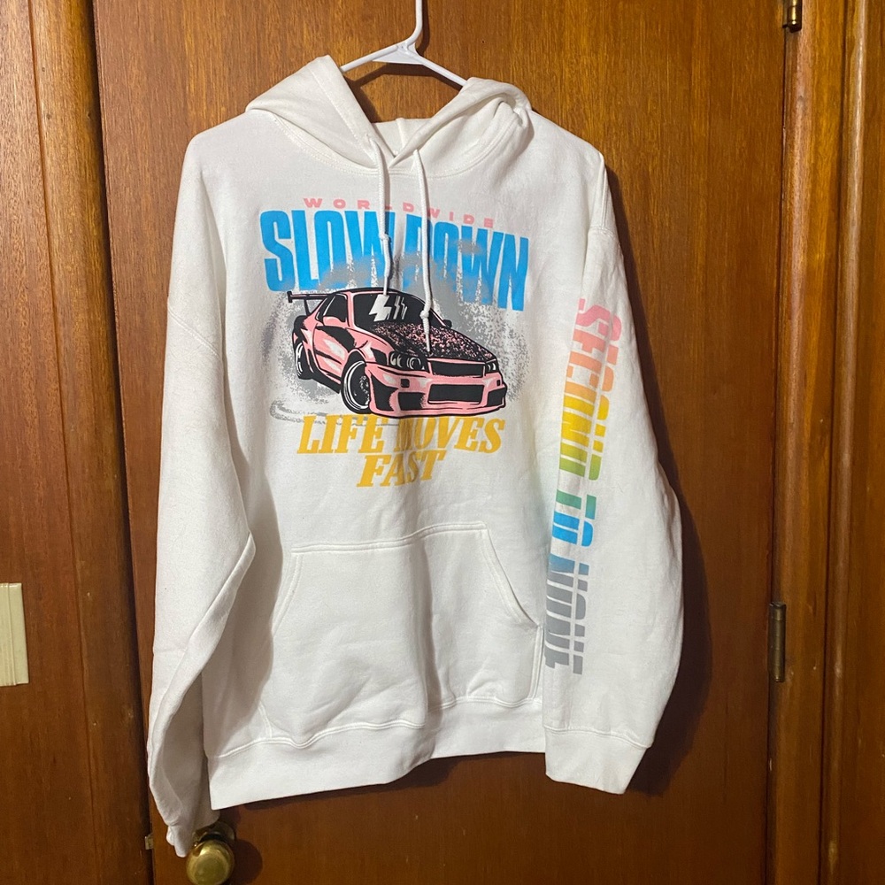Gildan White Hoodie with Colorful Graphics